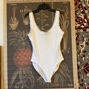 White Ribbed Lace Bodysuit